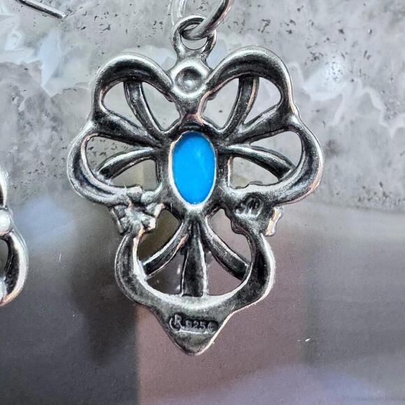Carolyn Pollack Sterling Silver Turquoise Floral Dangle Earrings For Women - Picture 6 of 10